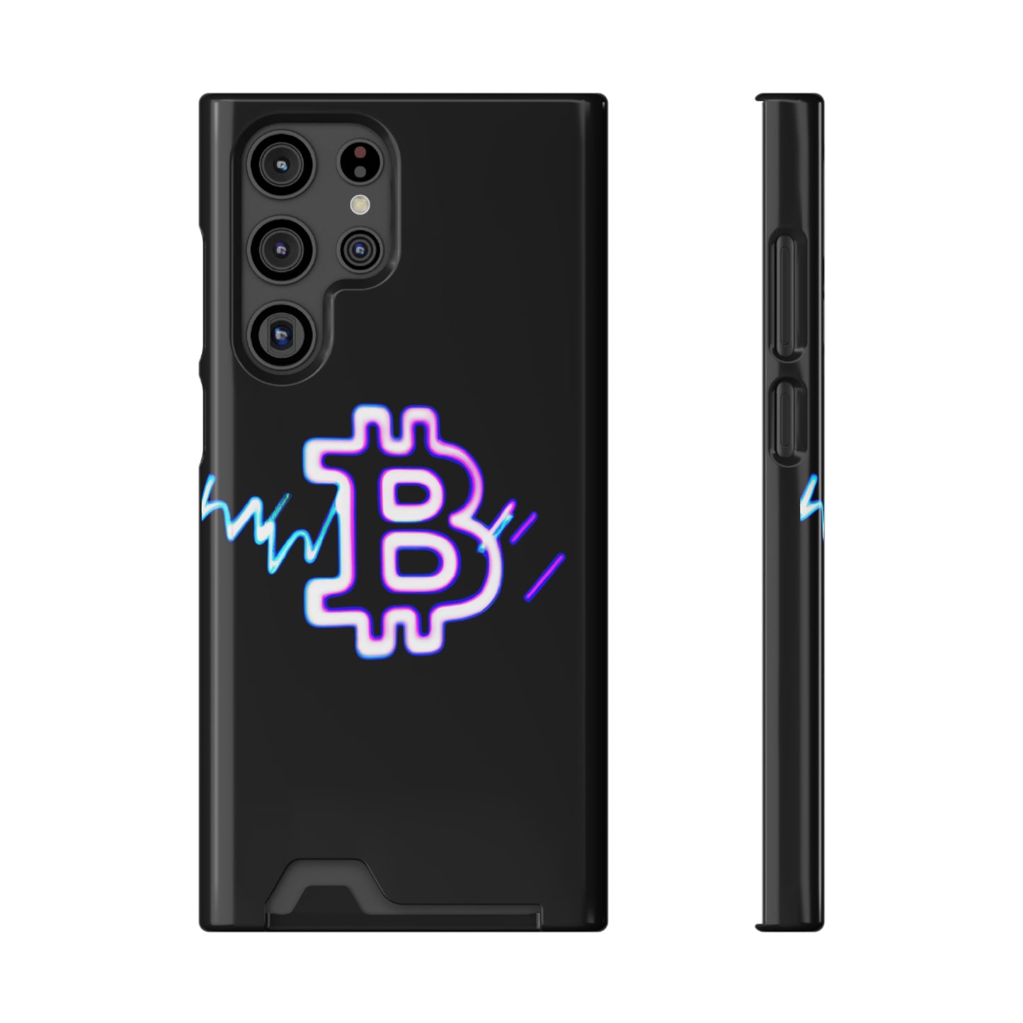 iPhone 13 and Samsung S21, S22 Cases with Card Holder Ft. Synthwave Bitcoin Symbol