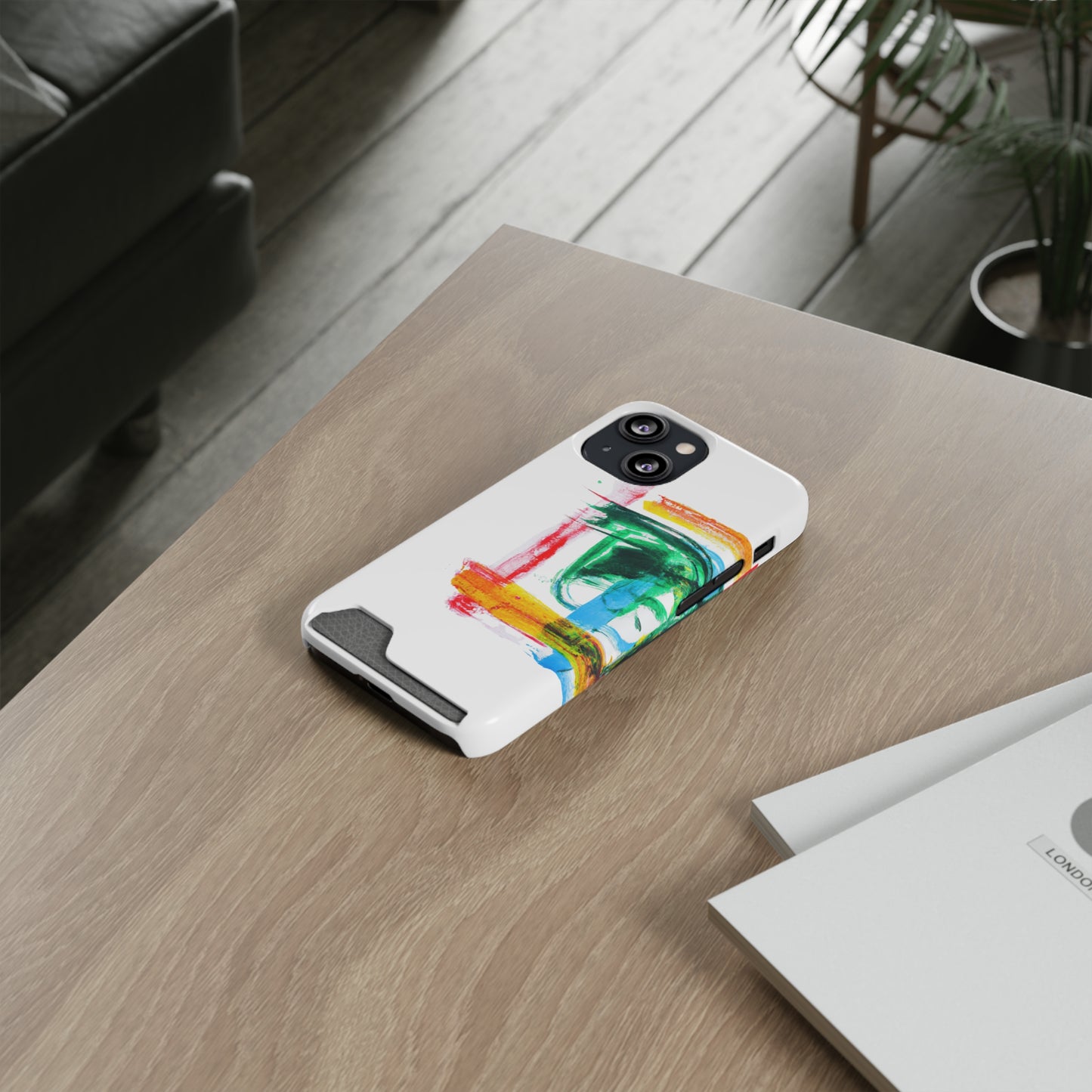 iPhone 13 and Samsung S21, S22 Cases with Card Holder Ft. Abstract Frame