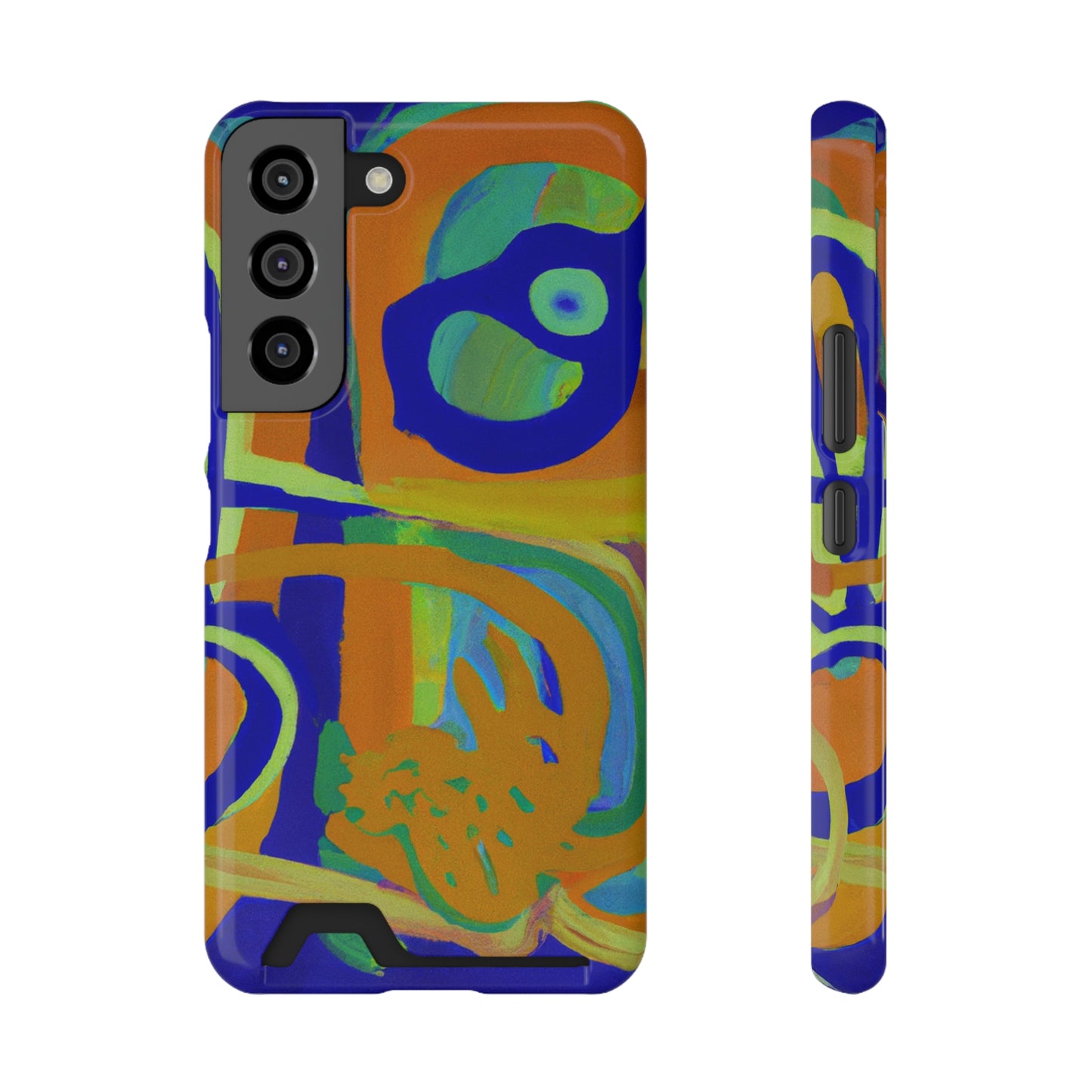 iPhone 13 and Samsung S21, S22 Cases with Card Holder Ft. Blue Orange Curves