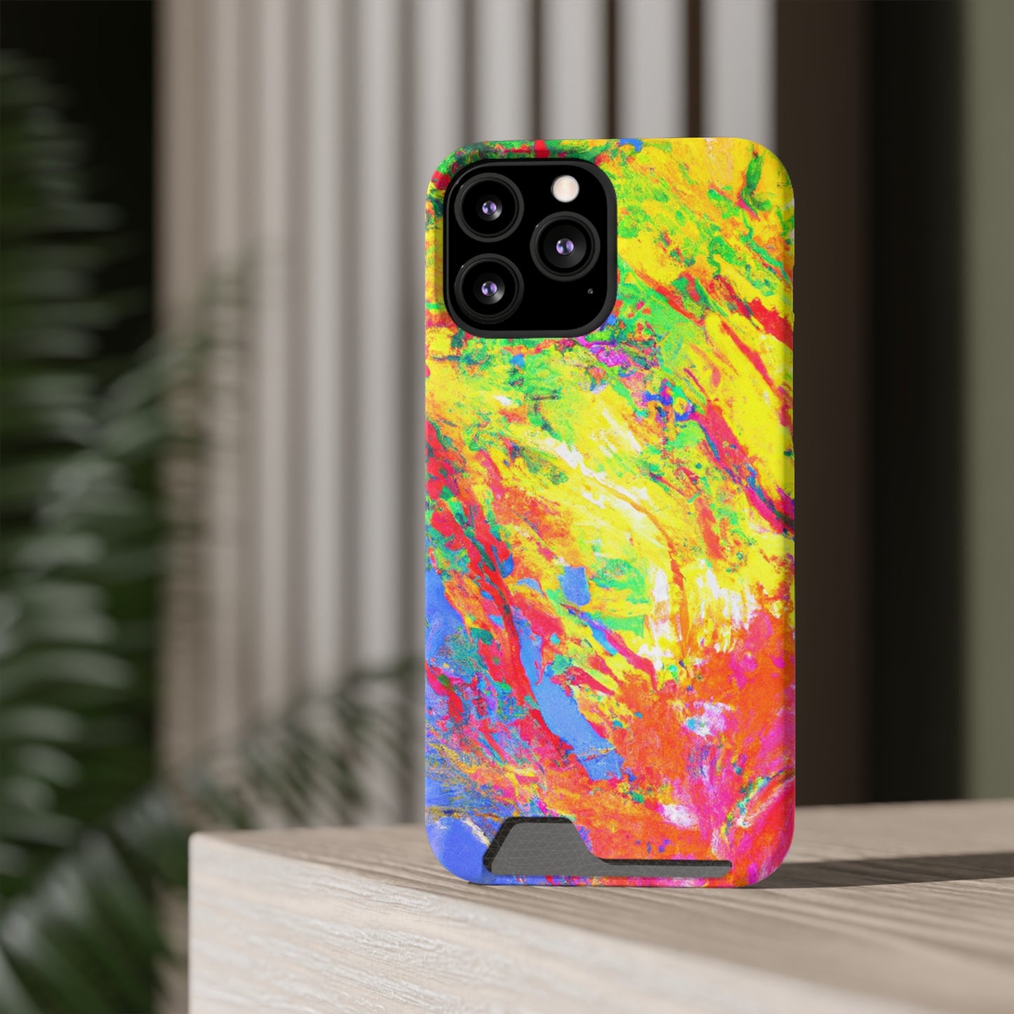 Abstract Sherbet: Phone case with card holder for iPhone 13 models and Samsung S21-S22 models