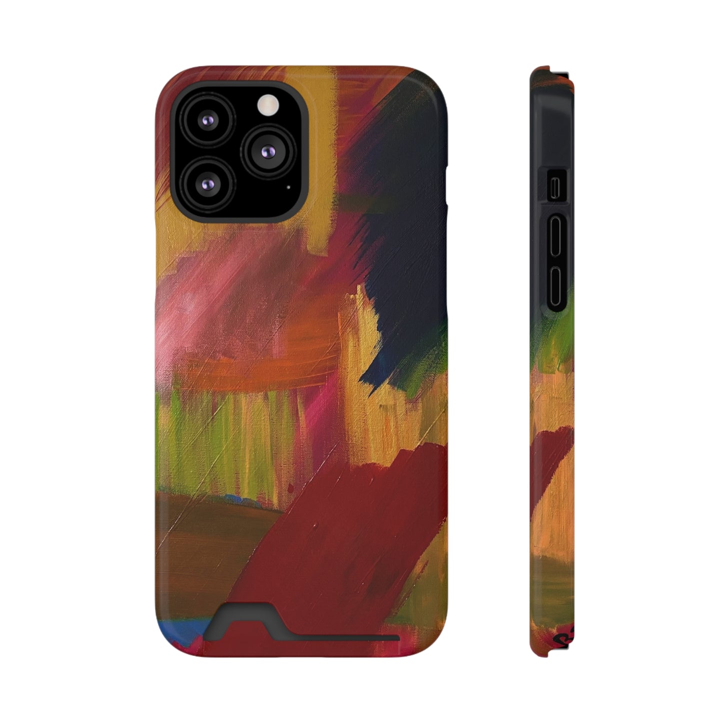iPhone 13 and Samsung S21, S22 Cases with Card Holder Ft. Abstract Red