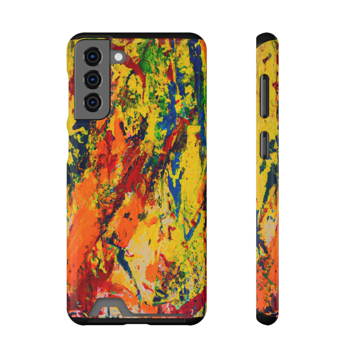 iPhone or Samsung Case with Card Holder Ft. Abstract Yellow Orange