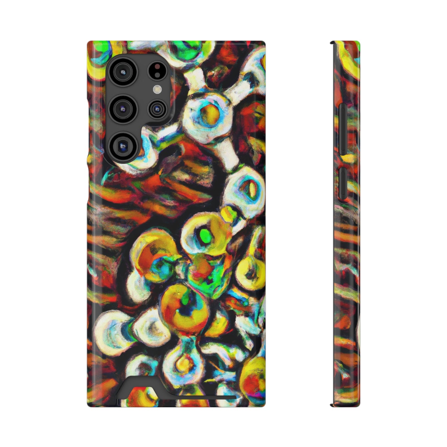 iPhone 13 and Samsung S21, S22 Cases with Card Holder Ft. Abstract Molecule