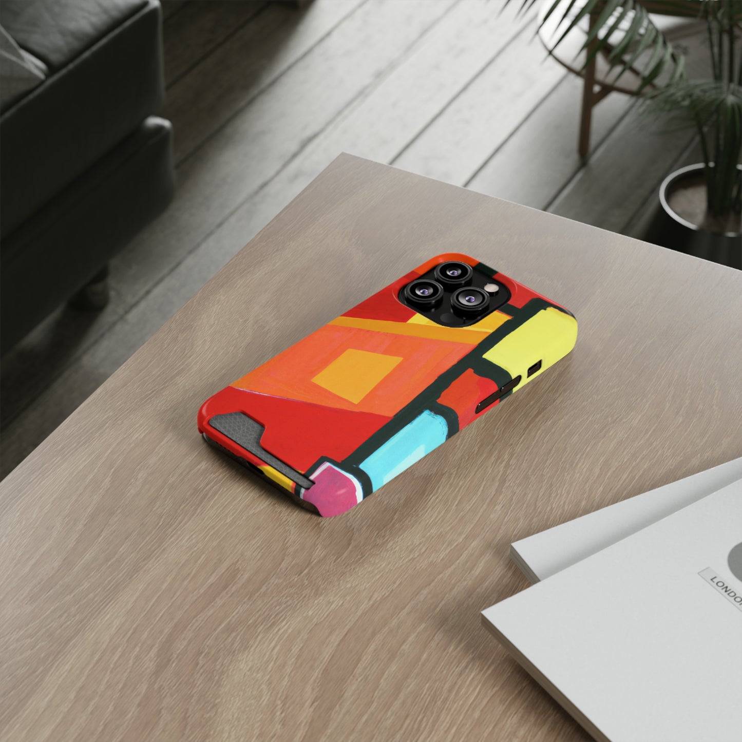 iPhone 13 and Samsung S21, S22 Cases with Card Holder Ft Abstract Panes