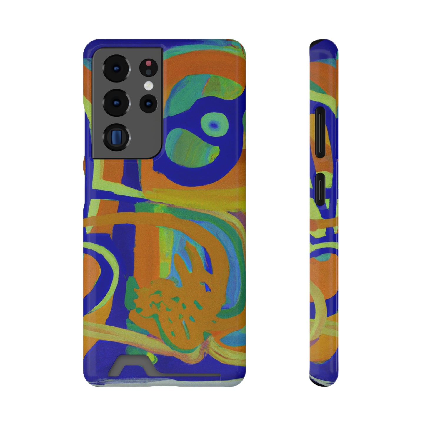 iPhone 13 and Samsung S21, S22 Cases with Card Holder Ft. Blue Orange Curves