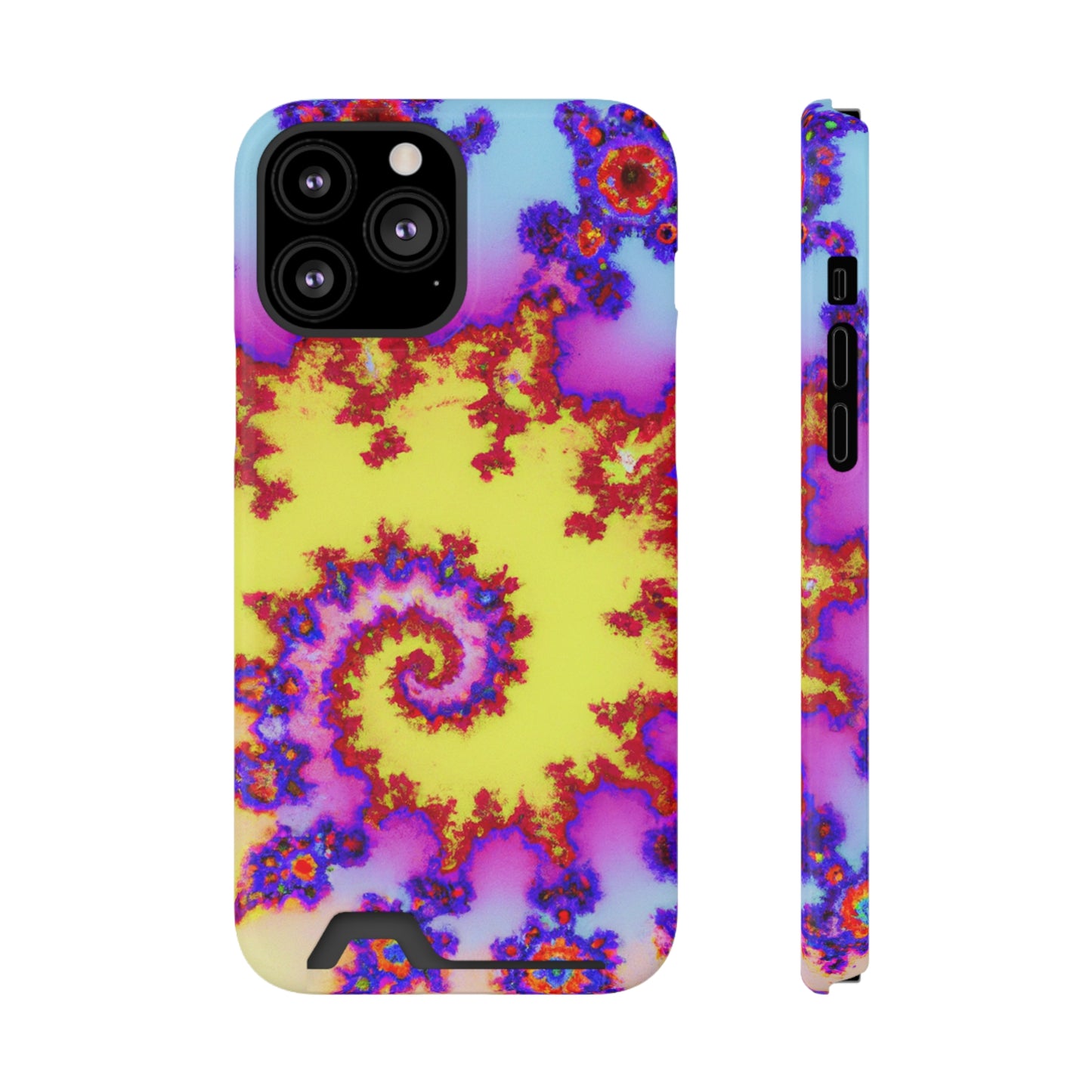 iPhone 13 and Samsung S21, S22 Cases with Card Holder Ft. Tie Dye Fractal