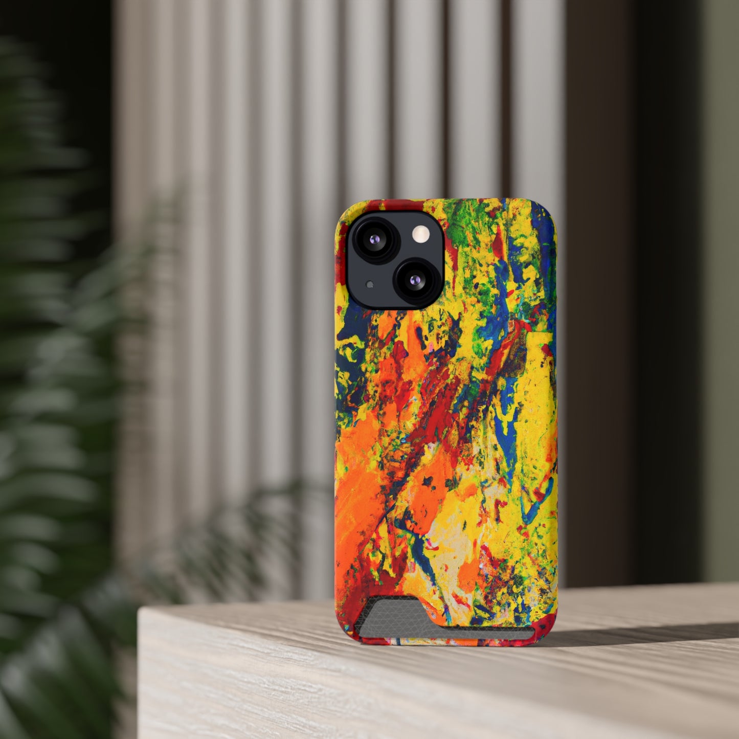 iPhone or Samsung Case with Card Holder Ft. Abstract Yellow Orange