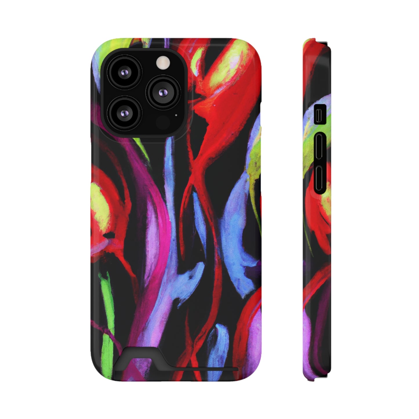 iPhone 13 and Samsung S21, S22 Cases with Card Holder Ft. Abstract Tulips