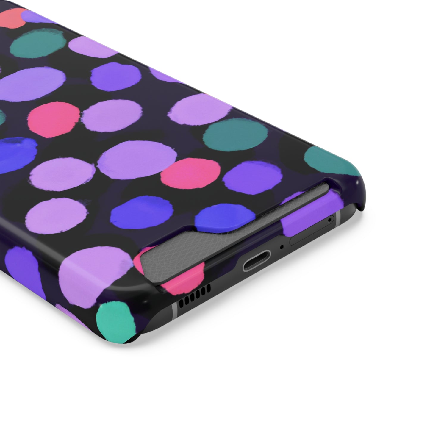 iPhone 13 and Samsung S21, S22 Cases with Card Holder Ft. Purple Dots