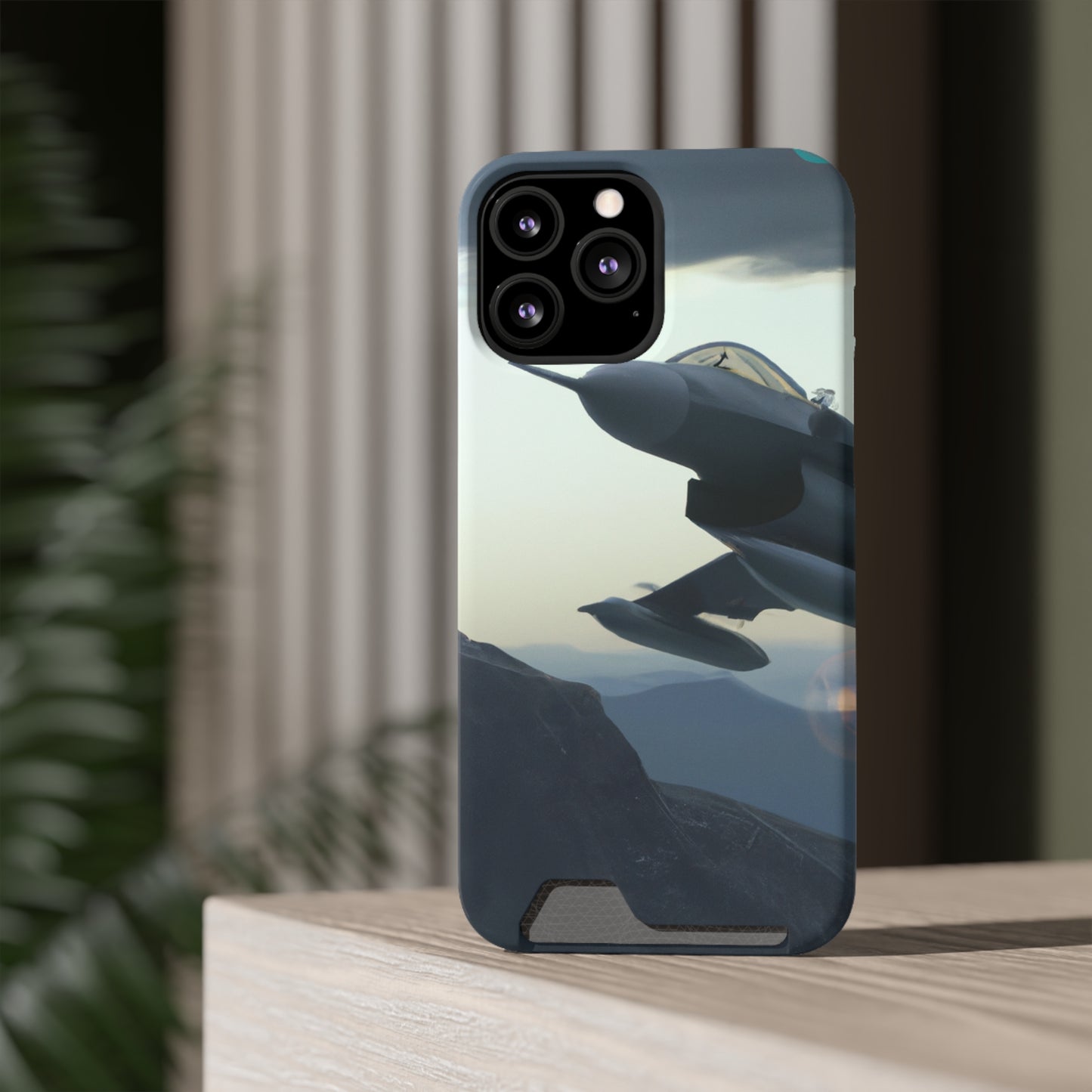 iPhone 13 and Samsung S21, S22 Cases with Card Holder Ft. Fighter Jet