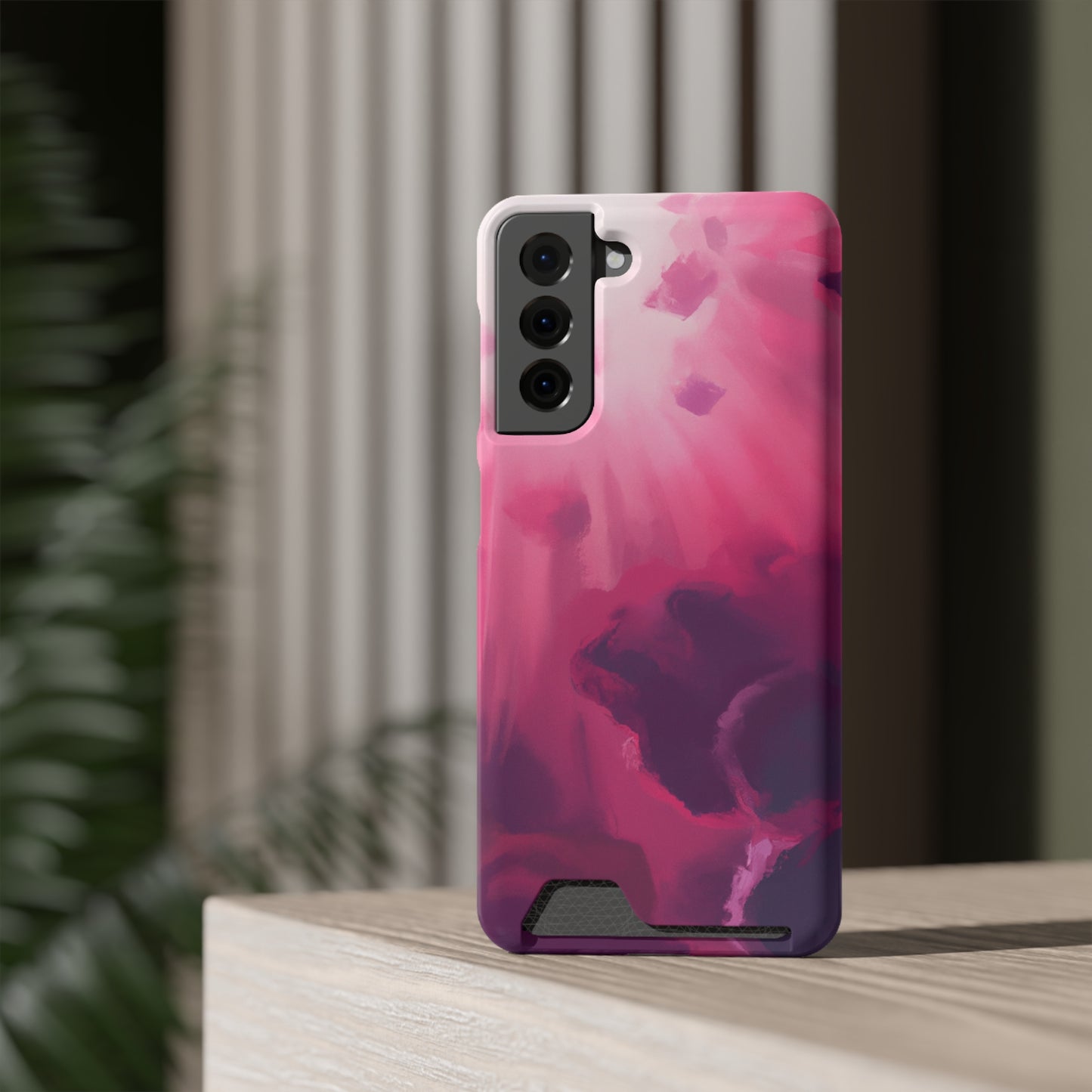 iPhone 13 and Samsung S21, S22 Cases with Card Holder Ft. Abstract Pink Sky