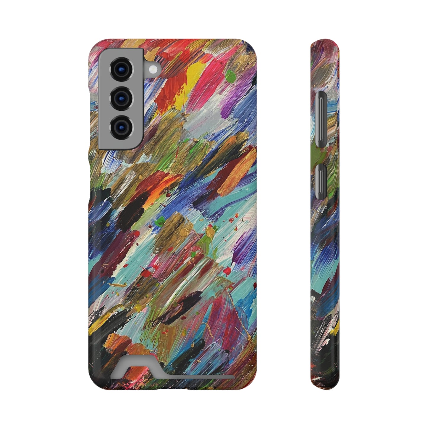 iPhone 13 and Samsung S21, S22 Cases with Card Holder Ft. Abstract Acrylic Feathers