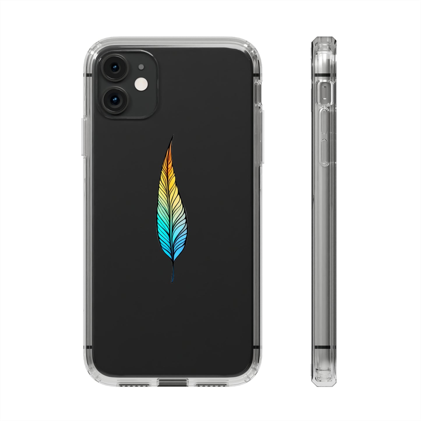 Clear Hard Plastic Phone Case for iPhone 1-14 and Samsung S21-S22 Ft. Single Feather