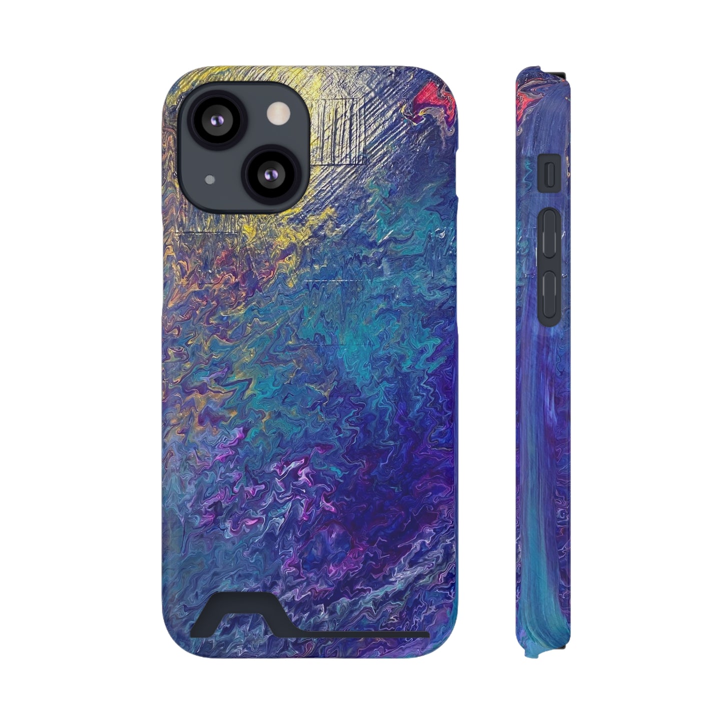 iPhone 13 and Samsung S21, S22 Cases with Card Holder Ft. Abstract Blue Waterfall