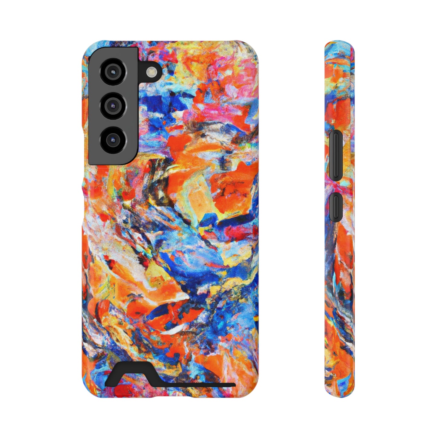 iPhone 13 and Samsung S21, S22 Cases with Card Holder Ft. Abstract Blue and Orange