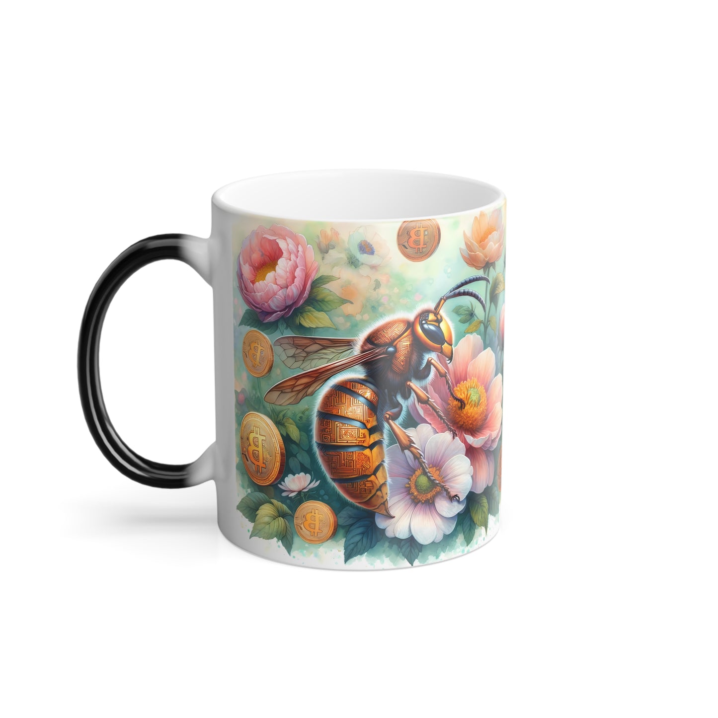 Color Morphing 11 oz Bitcoin Bee Flower Mug
