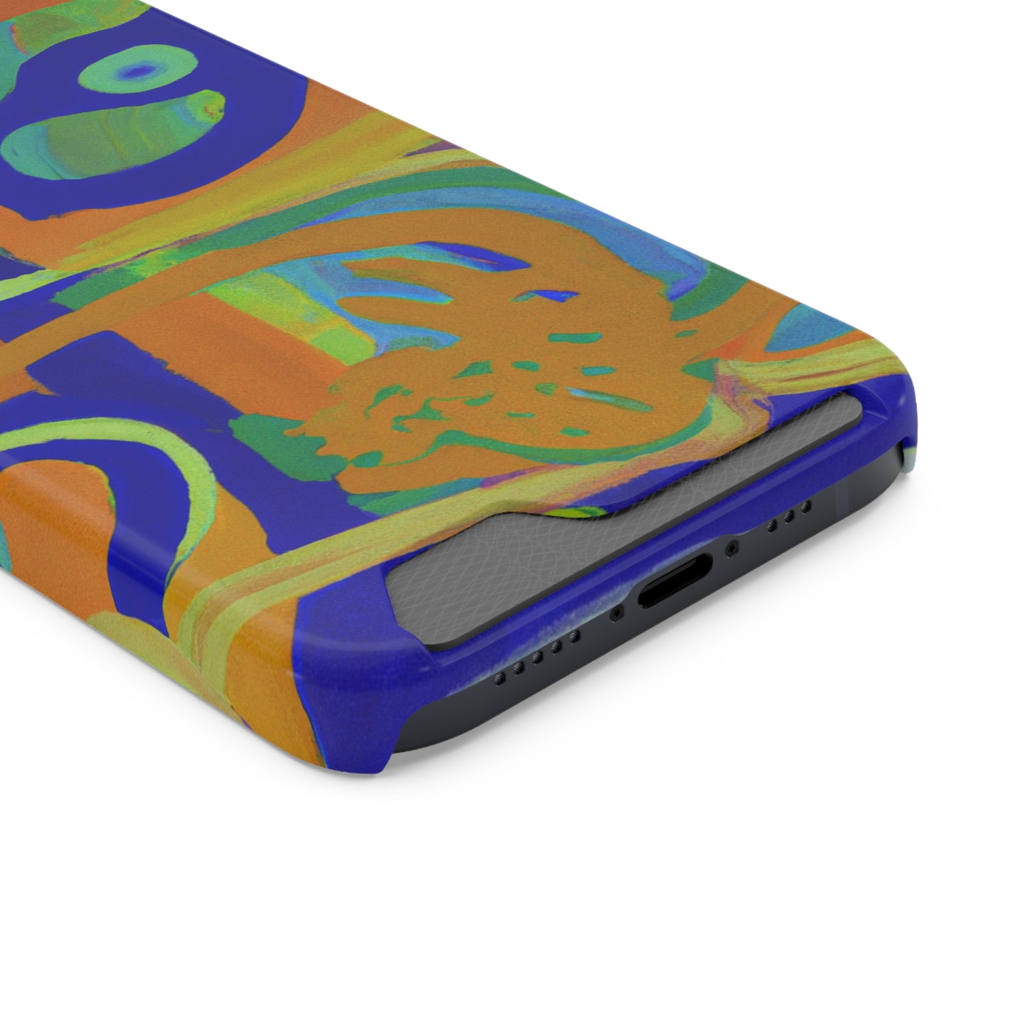 iPhone 13 and Samsung S21, S22 Cases with Card Holder Ft. Blue Orange Curves