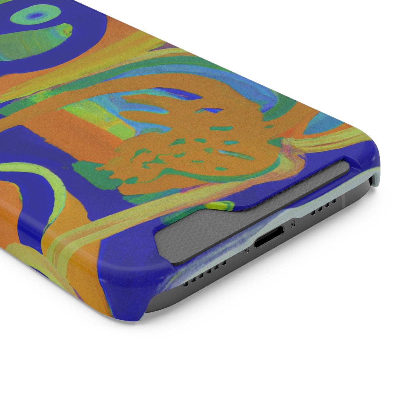 iPhone 13 and Samsung S21, S22 Cases with Card Holder Ft. Blue Orange Curves