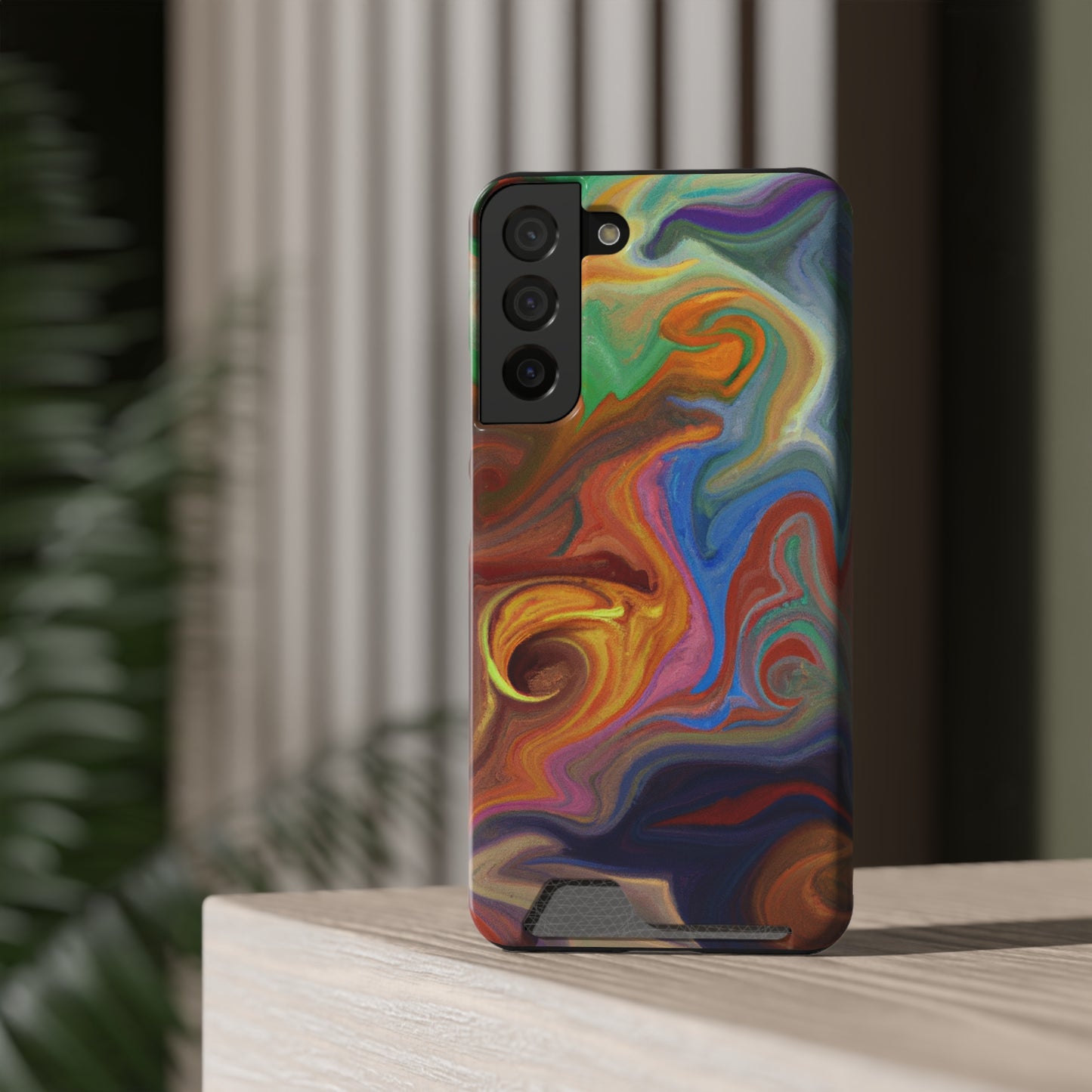 iPhone or Samsung Case with Card Holder Ft. Fractured Waves