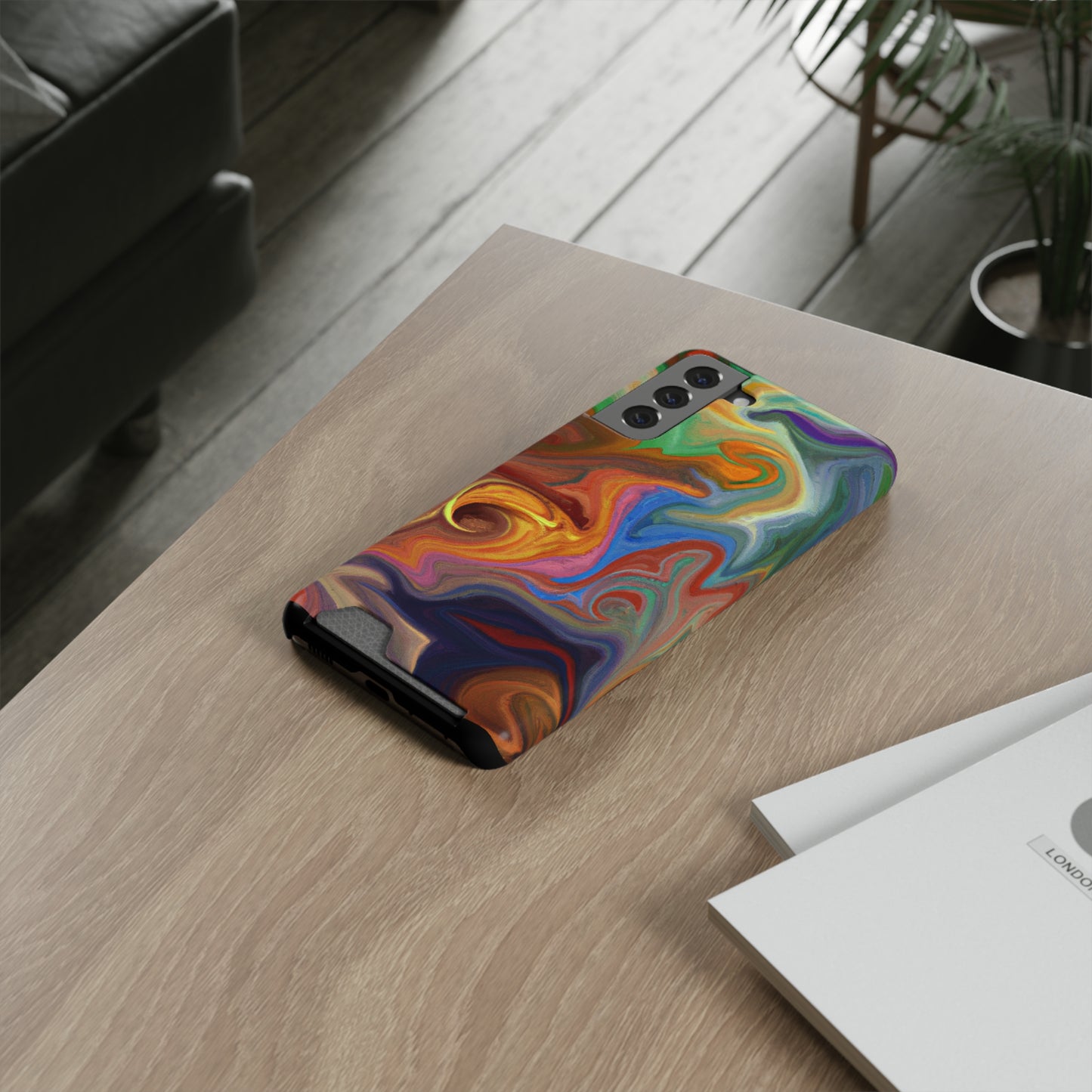 iPhone or Samsung Case with Card Holder Ft. Fractured Waves