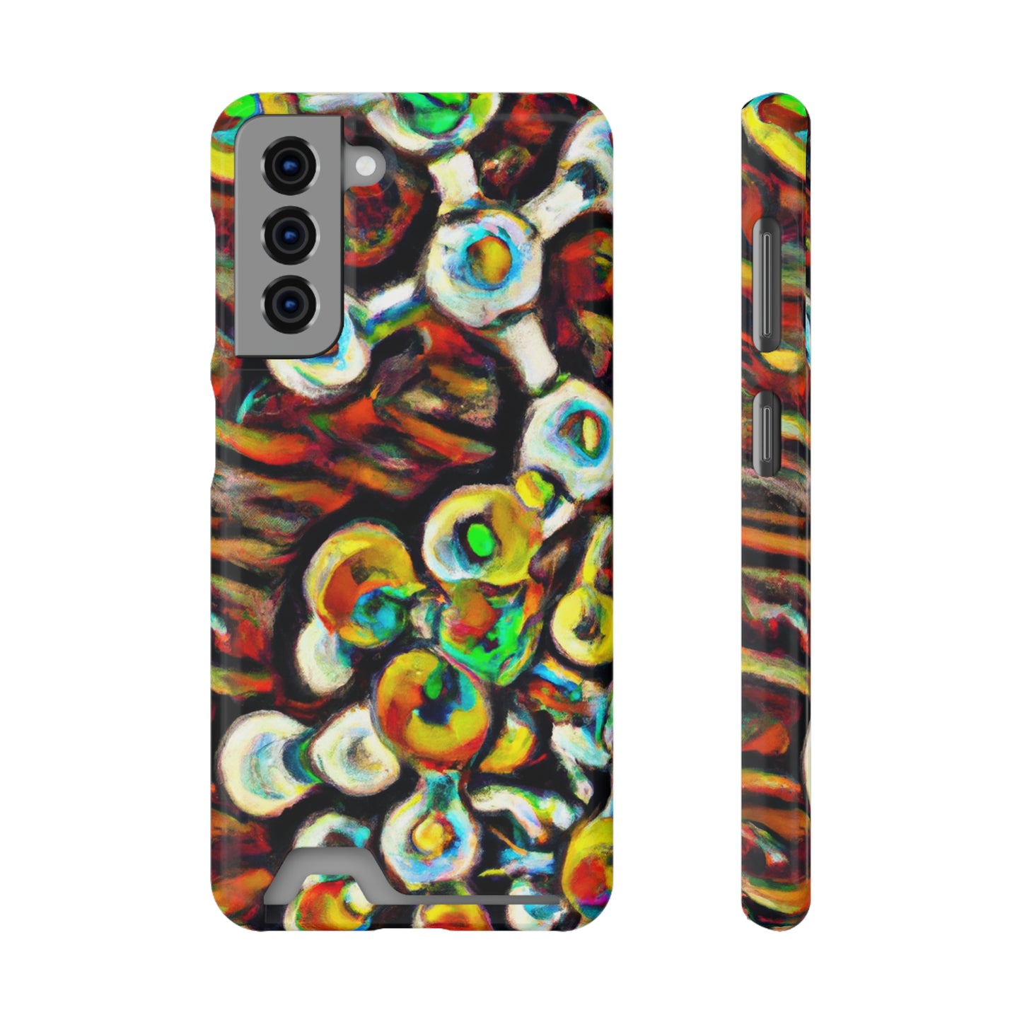 iPhone 13 and Samsung S21, S22 Cases with Card Holder Ft. Abstract Molecule