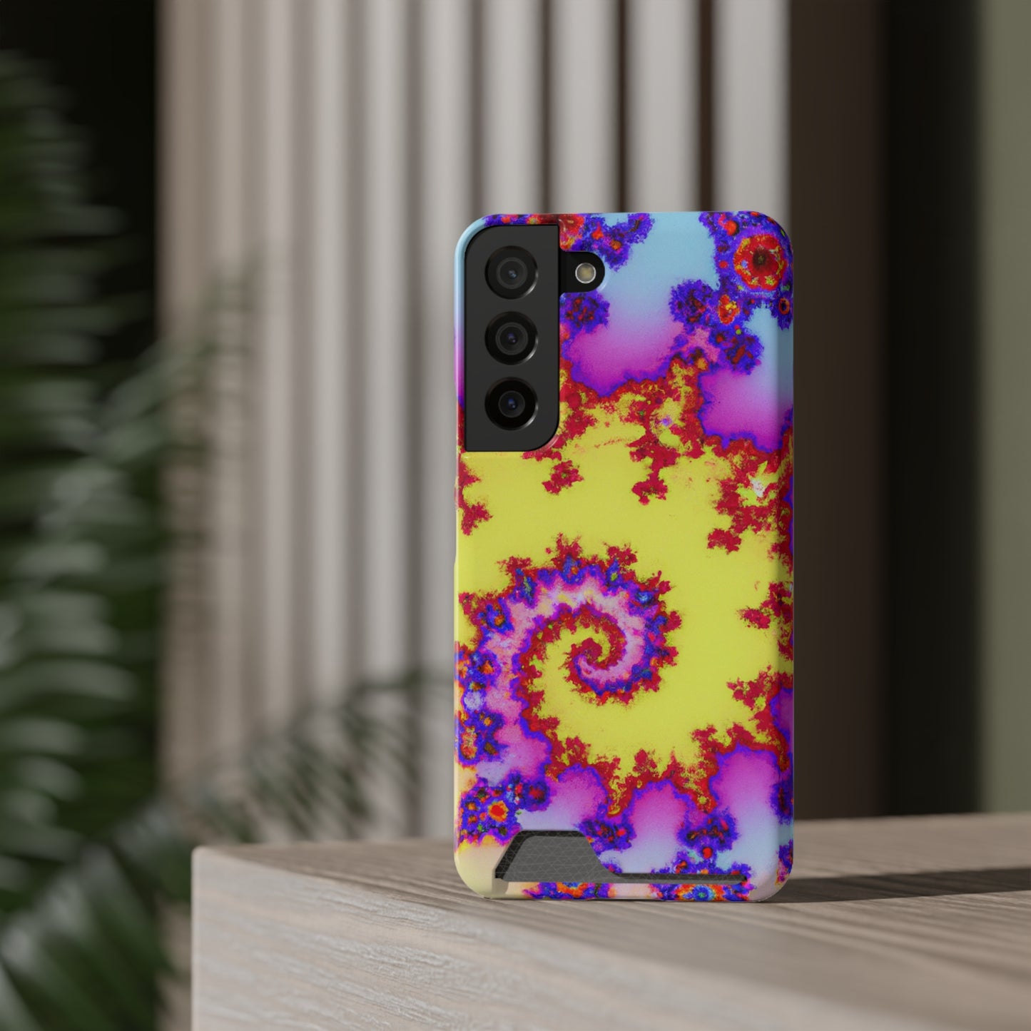 iPhone 13 and Samsung S21, S22 Cases with Card Holder Ft. Tie Dye Fractal