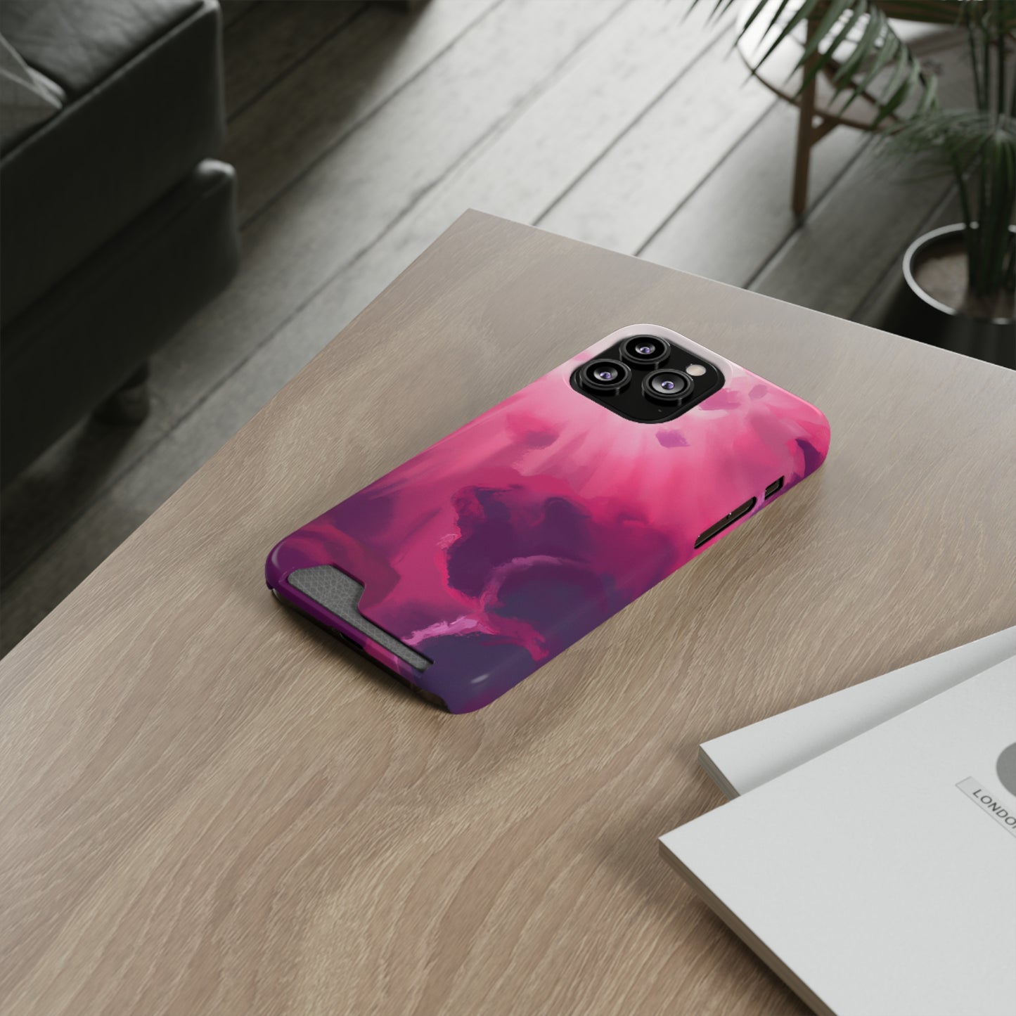 iPhone 13 and Samsung S21, S22 Cases with Card Holder Ft. Abstract Pink Sky