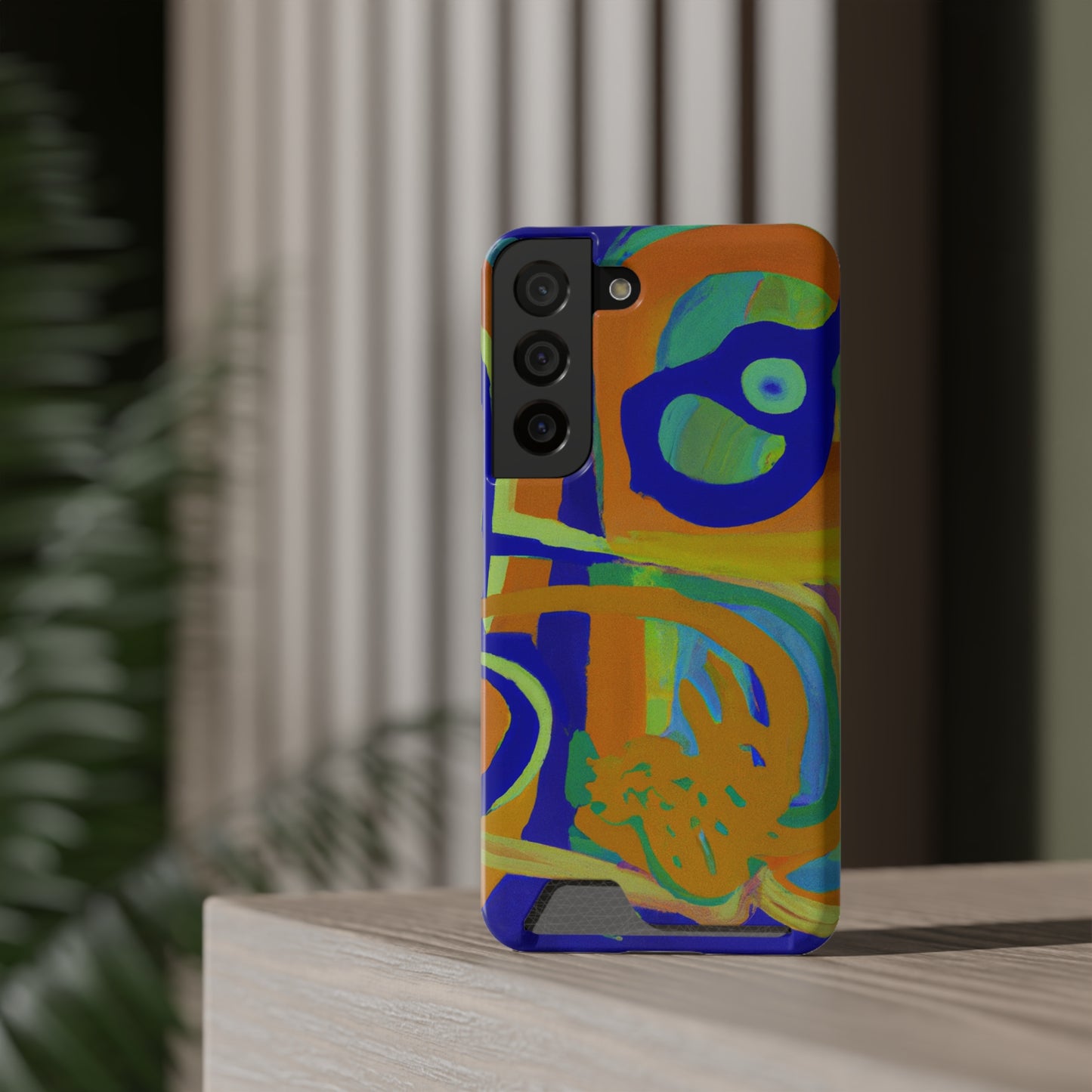 iPhone 13 and Samsung S21, S22 Cases with Card Holder Ft. Blue Orange Curves