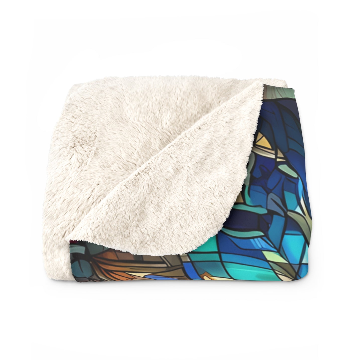 Beautiful Radial Stained Glass Design Sherpa Fleece Blanket