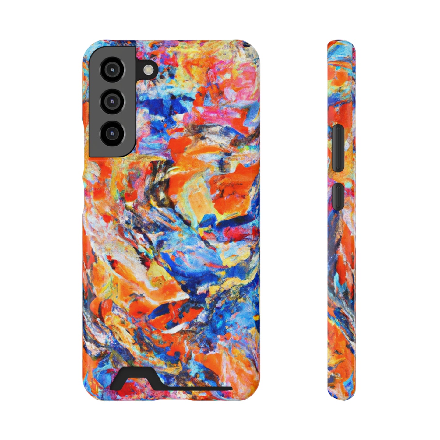 iPhone 13 and Samsung S21, S22 Cases with Card Holder Ft. Abstract Blue and Orange