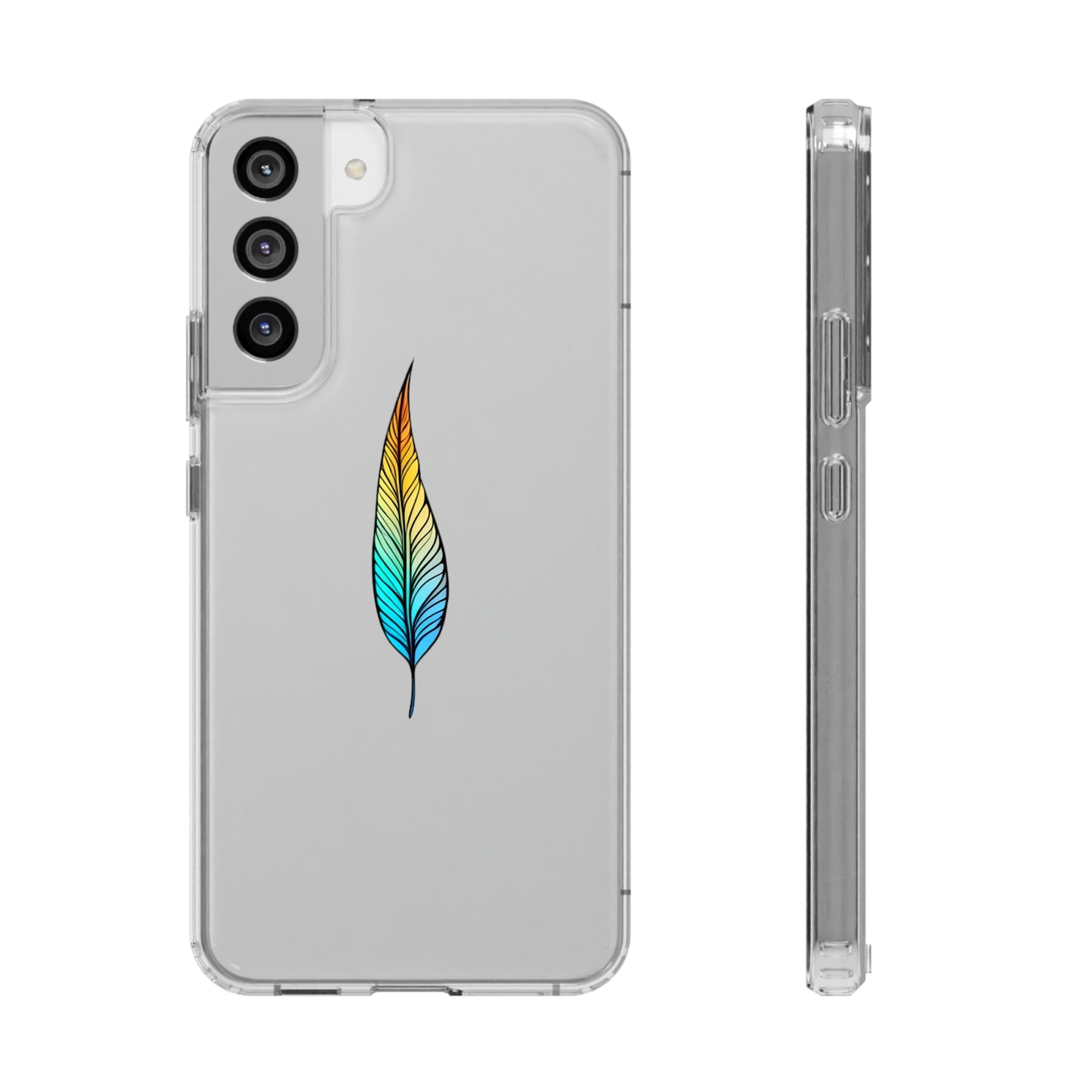 Clear Hard Plastic Phone Case for iPhone 1-14 and Samsung S21-S22 Ft. Single Feather