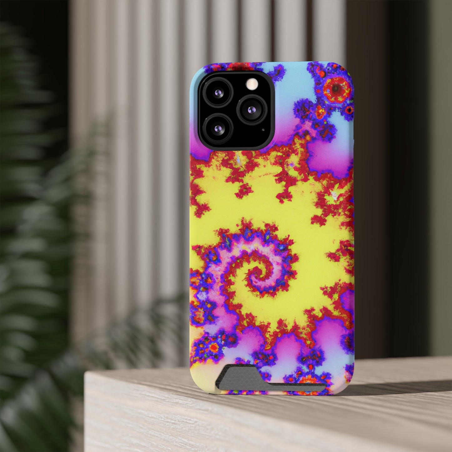 iPhone 13 and Samsung S21, S22 Cases with Card Holder Ft. Tie Dye Fractal