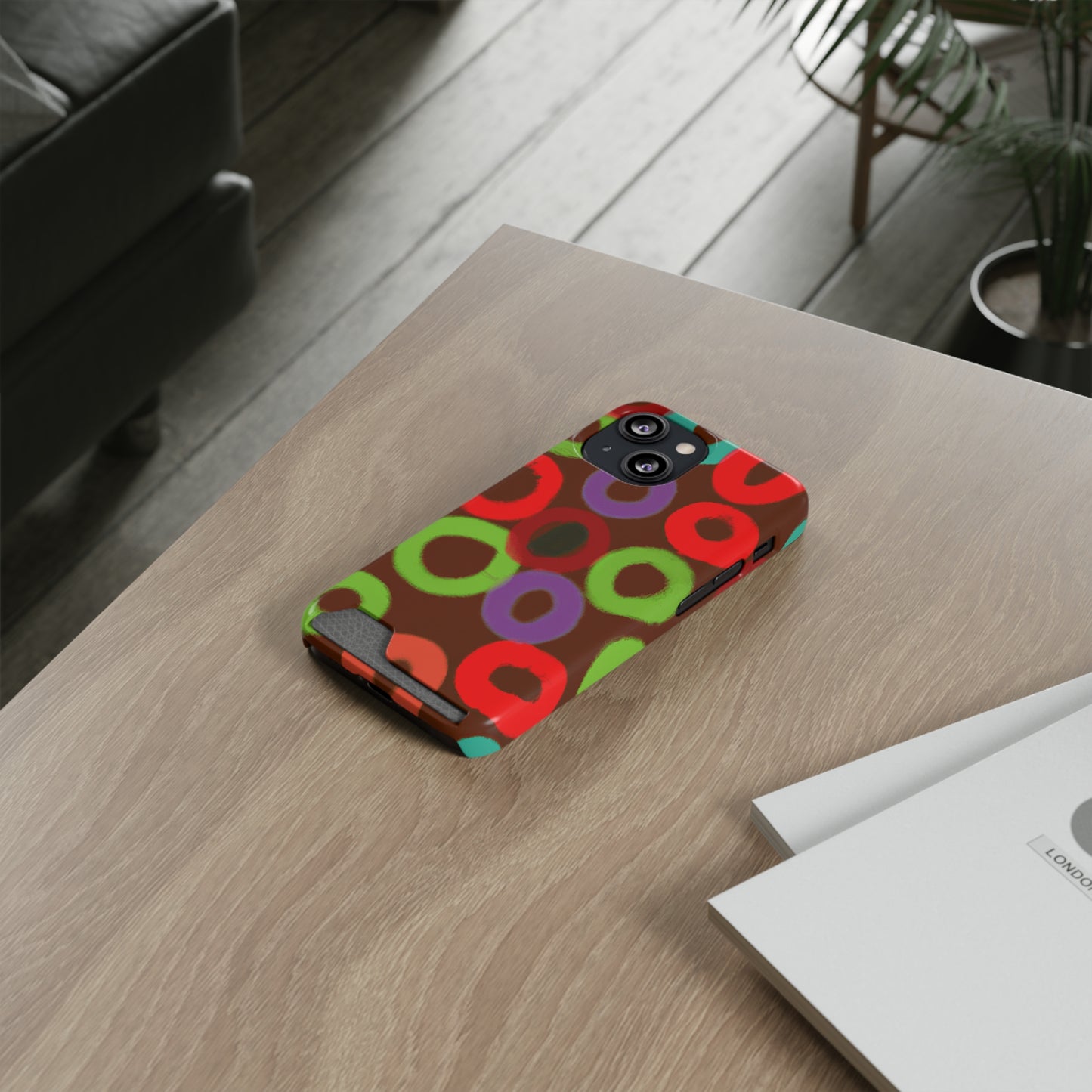 iPhone 13 and Samsung S21, S22 Cases with Card Holder Ft. Fruity Circles