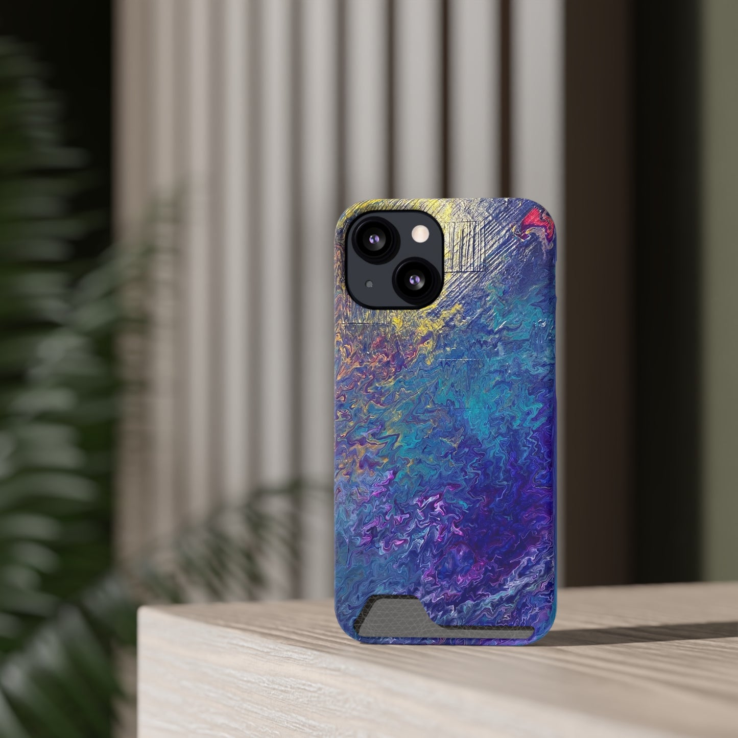 iPhone 13 and Samsung S21, S22 Cases with Card Holder Ft. Abstract Blue Waterfall