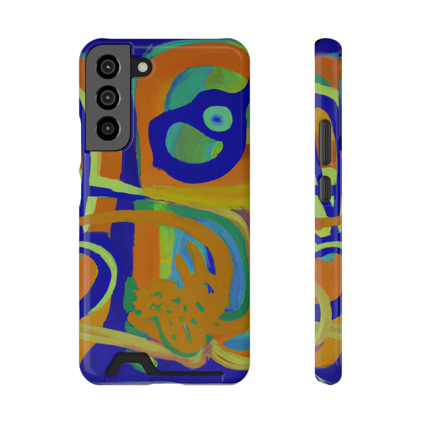 iPhone 13 and Samsung S21, S22 Cases with Card Holder Ft. Blue Orange Curves