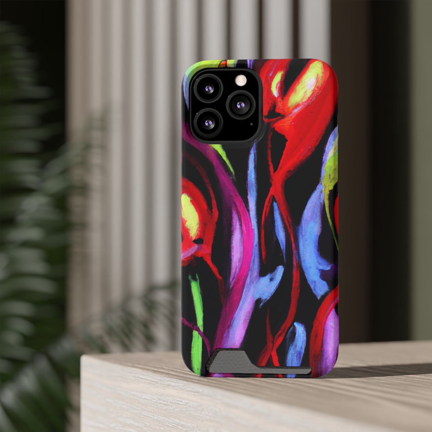 iPhone 13 and Samsung S21, S22 Cases with Card Holder Ft. Abstract Tulips