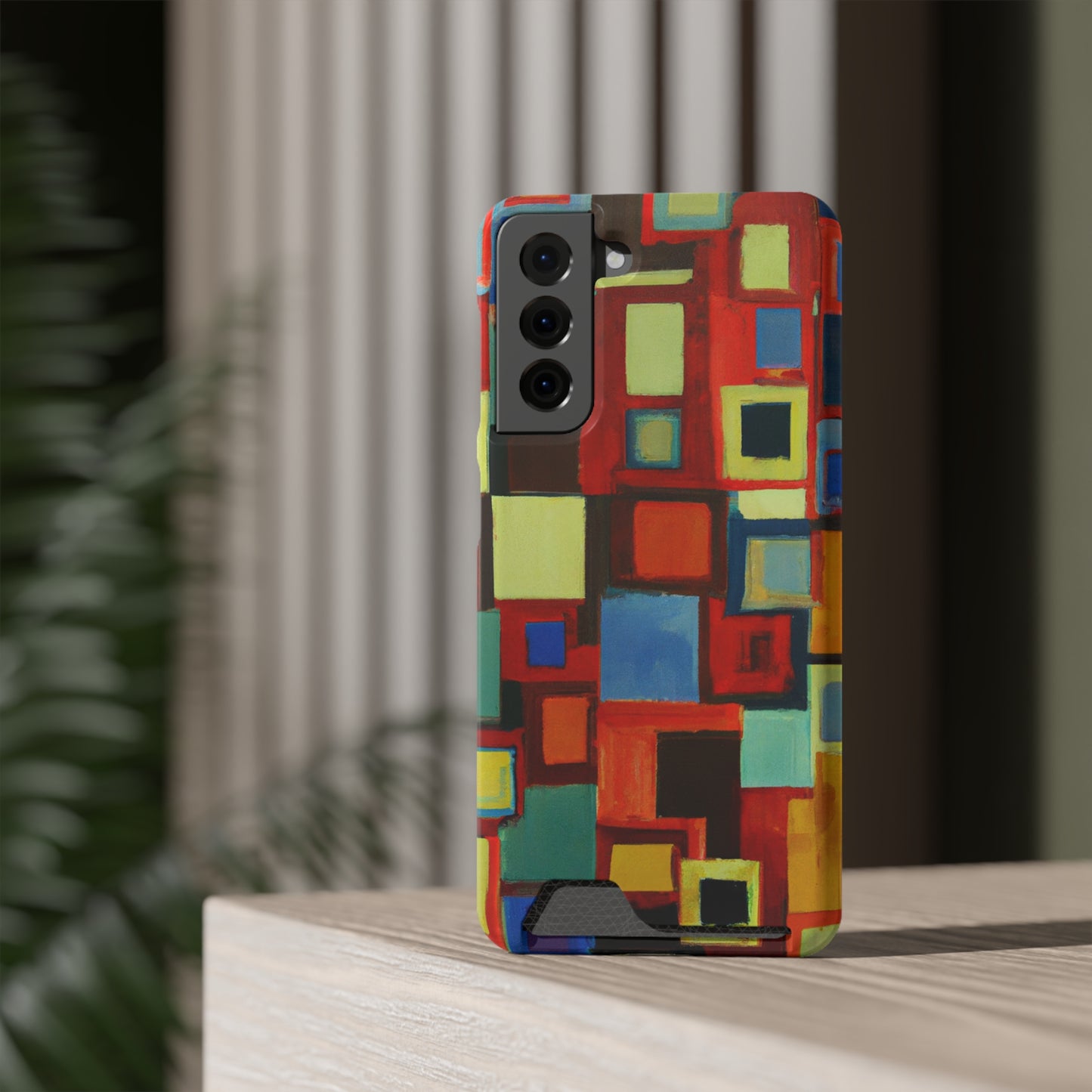 iPhone 13 and Samsung S21, S22 Cases with Card Holder Ft. Abstract Squares