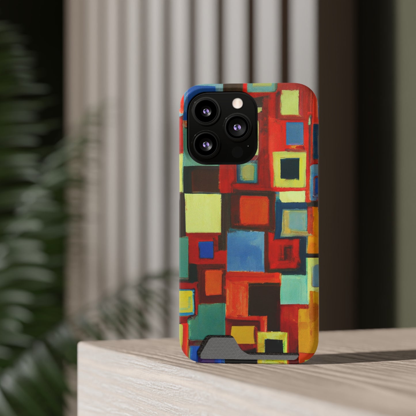 iPhone 13 and Samsung S21, S22 Cases with Card Holder Ft. Abstract Squares