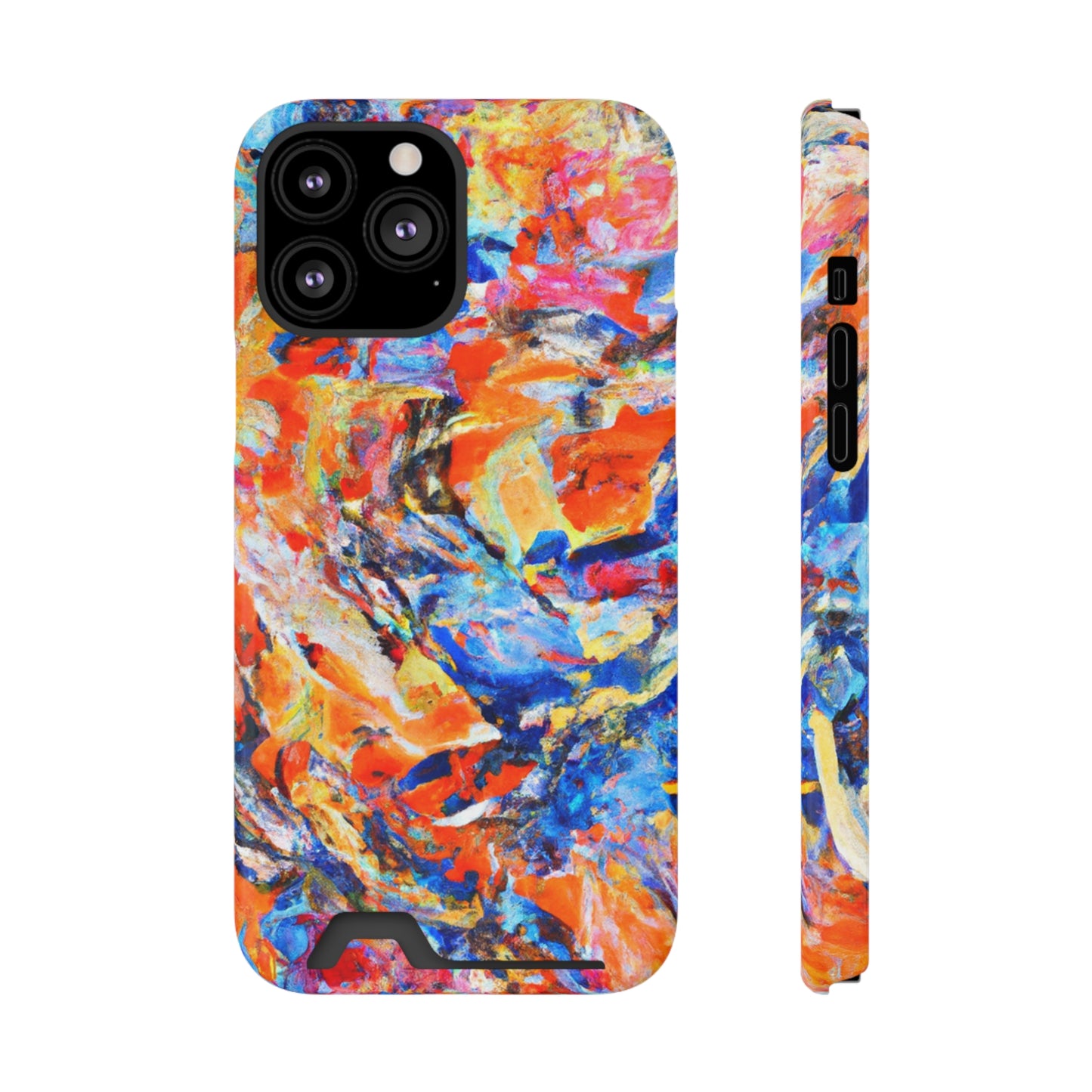 iPhone 13 and Samsung S21, S22 Cases with Card Holder Ft. Abstract Blue and Orange