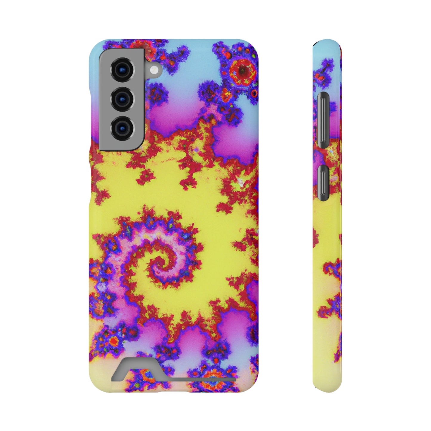iPhone 13 and Samsung S21, S22 Cases with Card Holder Ft. Tie Dye Fractal