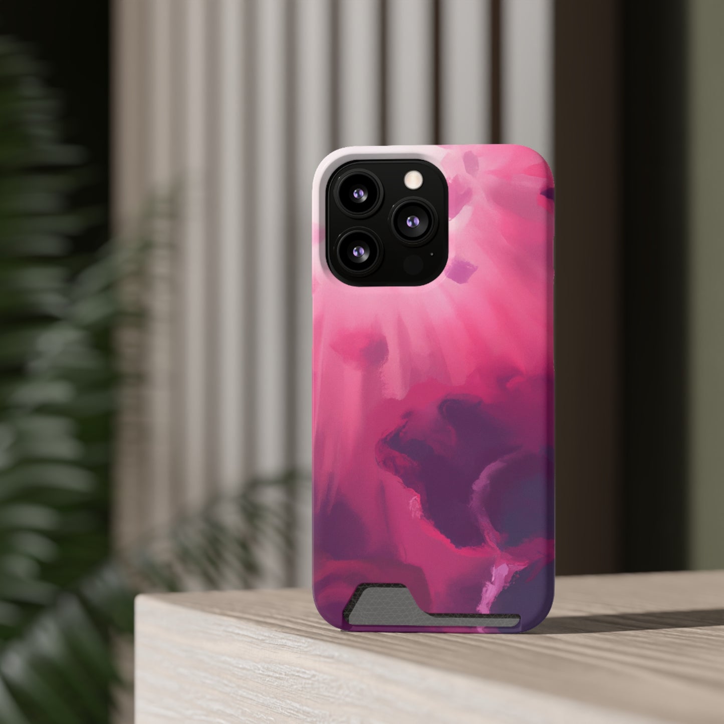 iPhone 13 and Samsung S21, S22 Cases with Card Holder Ft. Abstract Pink Sky