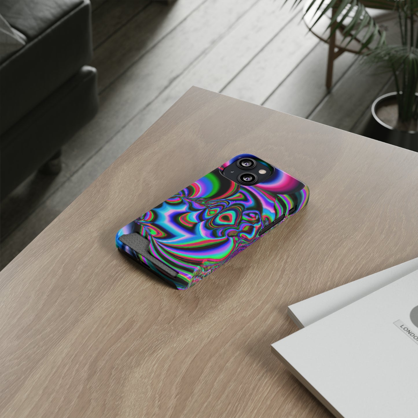 iPhone 13 and Samsung S21, S22 Cases with Card Holder Ft. Abstract Time