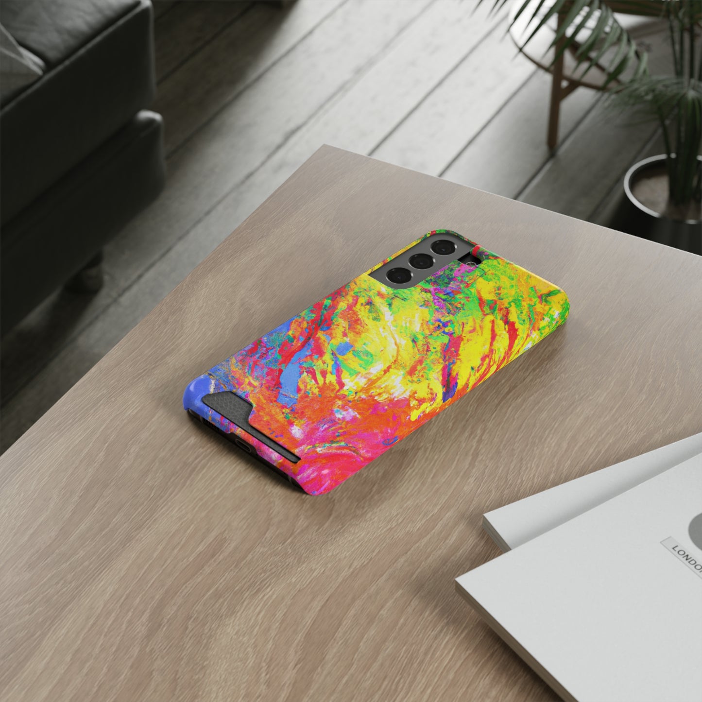 Abstract Sherbet: Phone case with card holder for iPhone 13 models and Samsung S21-S22 models