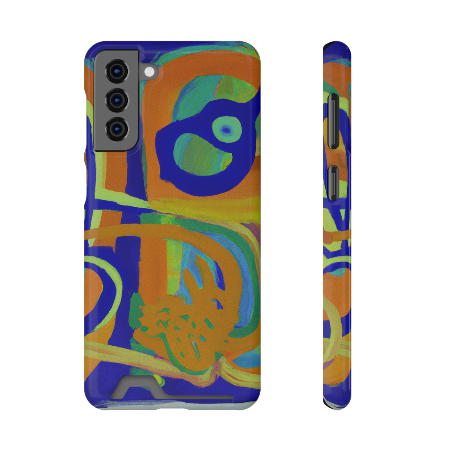 iPhone 13 and Samsung S21, S22 Cases with Card Holder Ft. Blue Orange Curves