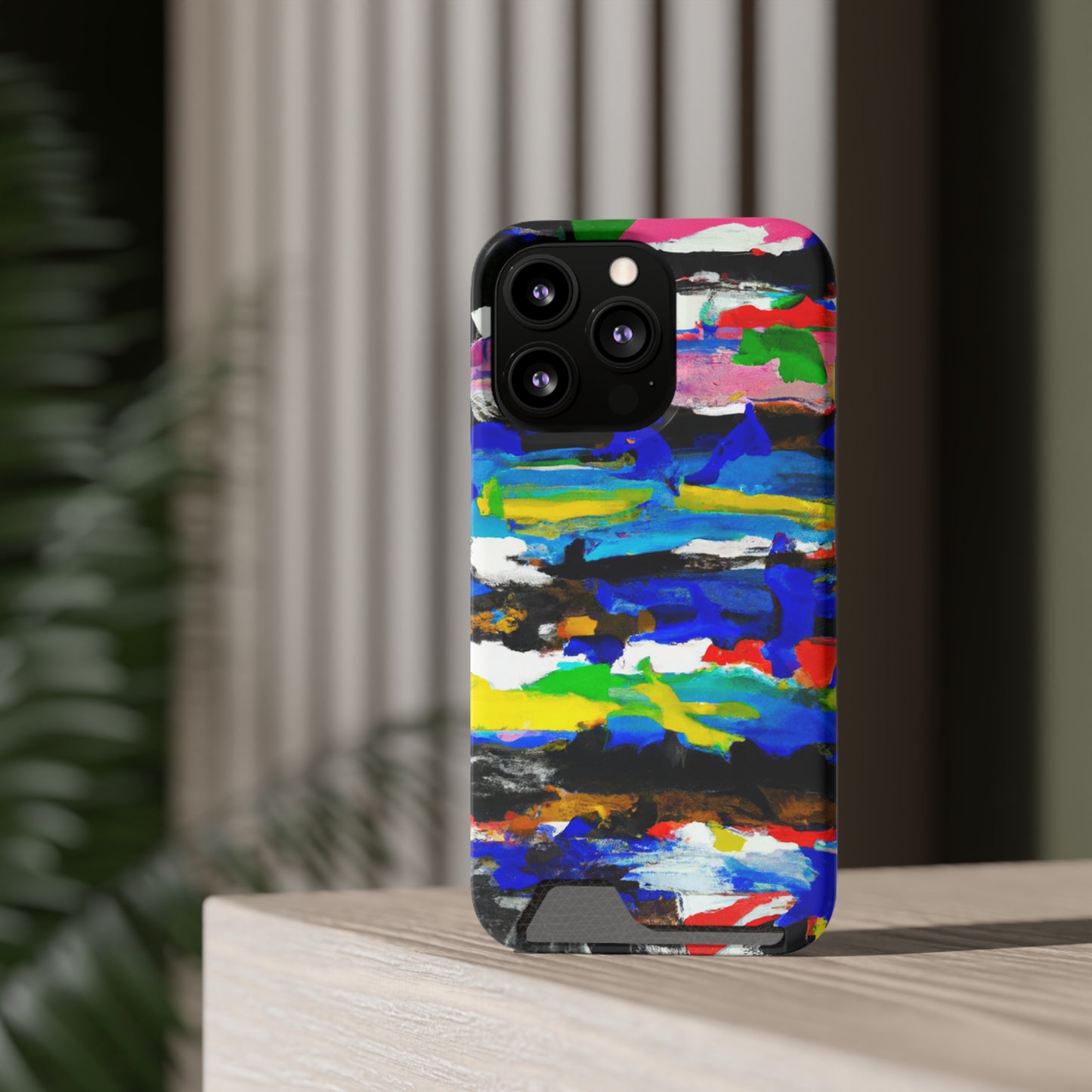 iPhone 13 and Samsung S21, S22 Cases with Card Holder Ft. Abstract Stripes