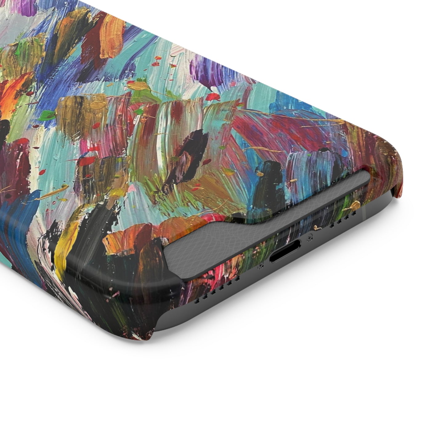 iPhone 13 and Samsung S21, S22 Cases with Card Holder Ft. Abstract Acrylic Feathers