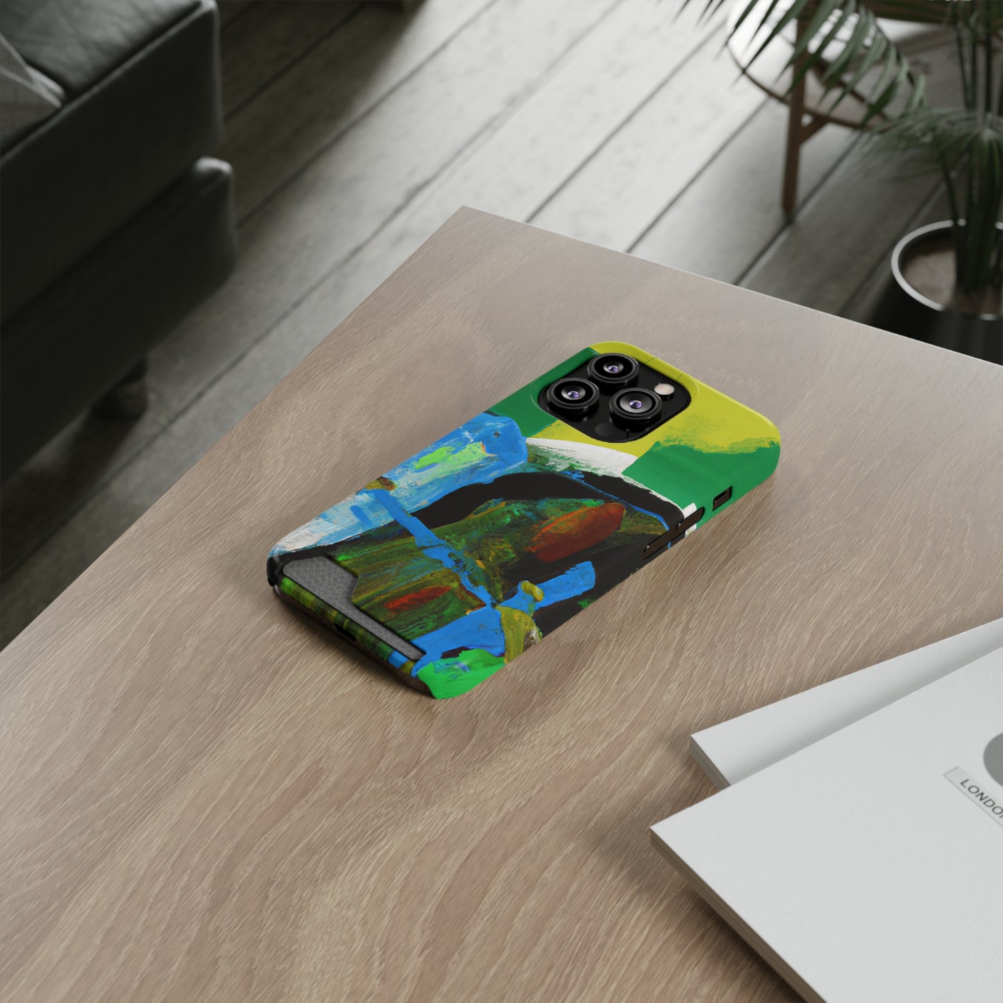 iPhone 13 and Samsung S21, S22 Cases with Card Holder Ft. Abstract River