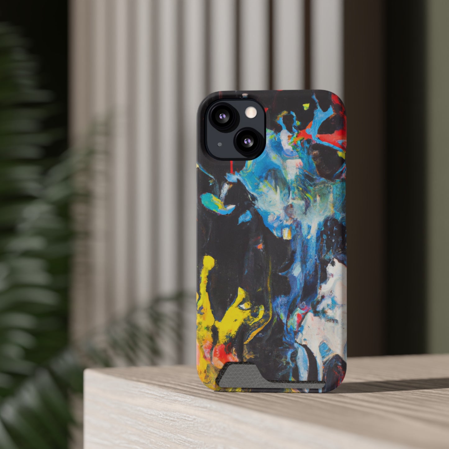 iPhone 13 or Samsung S21, S22 Case with Card Holder Ft. Blue Splat
