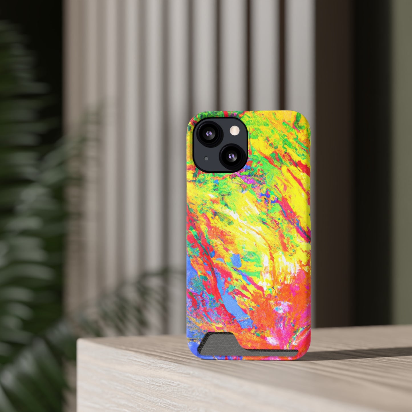 Abstract Sherbet: Phone case with card holder for iPhone 13 models and Samsung S21-S22 models
