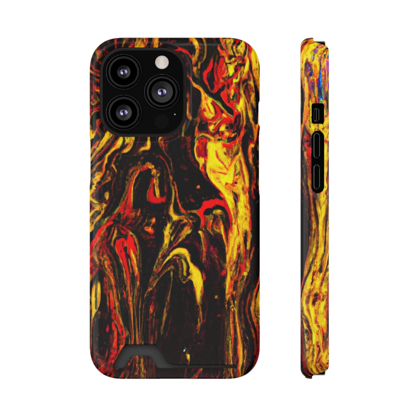 iPhone 13 and Samsung S21, S22 Cases with Card Holder Ft. Abstract Black and Yellow